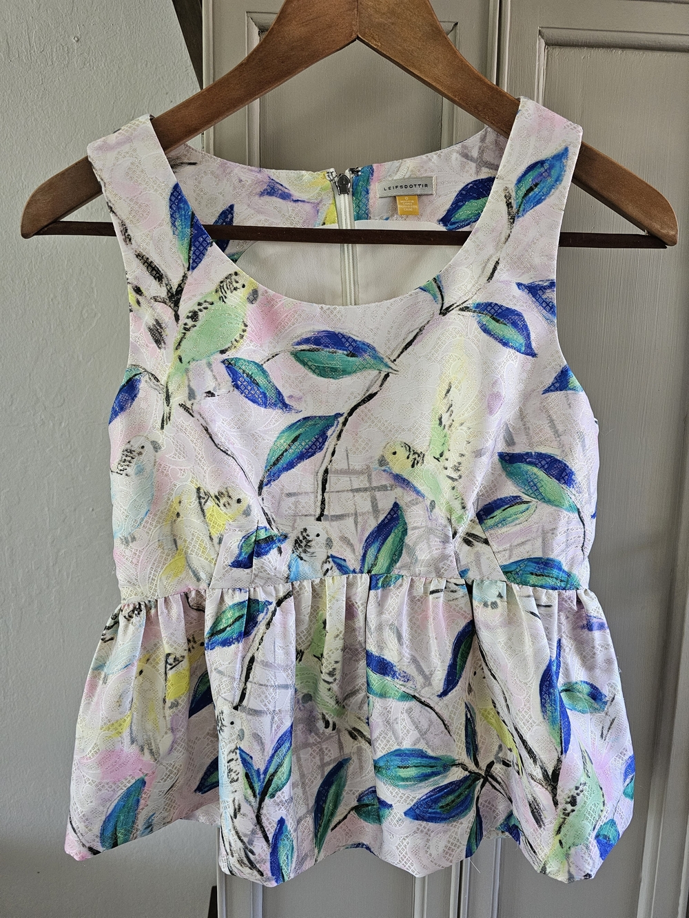 leifsdottir White Top with Teal, Aqua & Pink Accents
